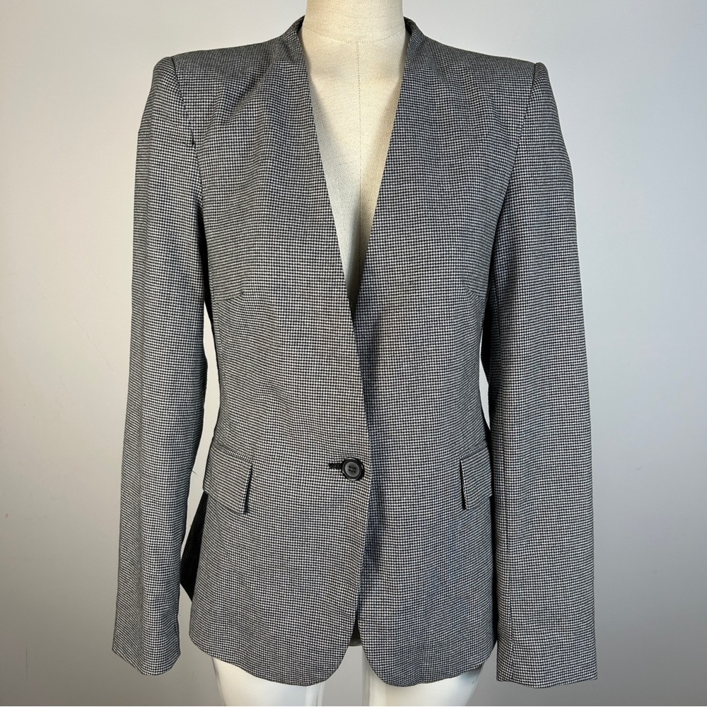 Zara Gray Houndstooth Single-Button Blazer